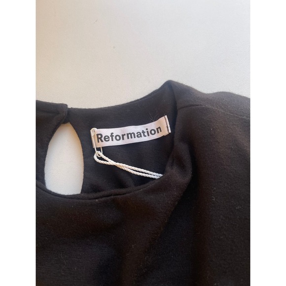 Reformation Black Sleeveless Padded Shoulder Mini Dress Size L New - Picture 3 of 8